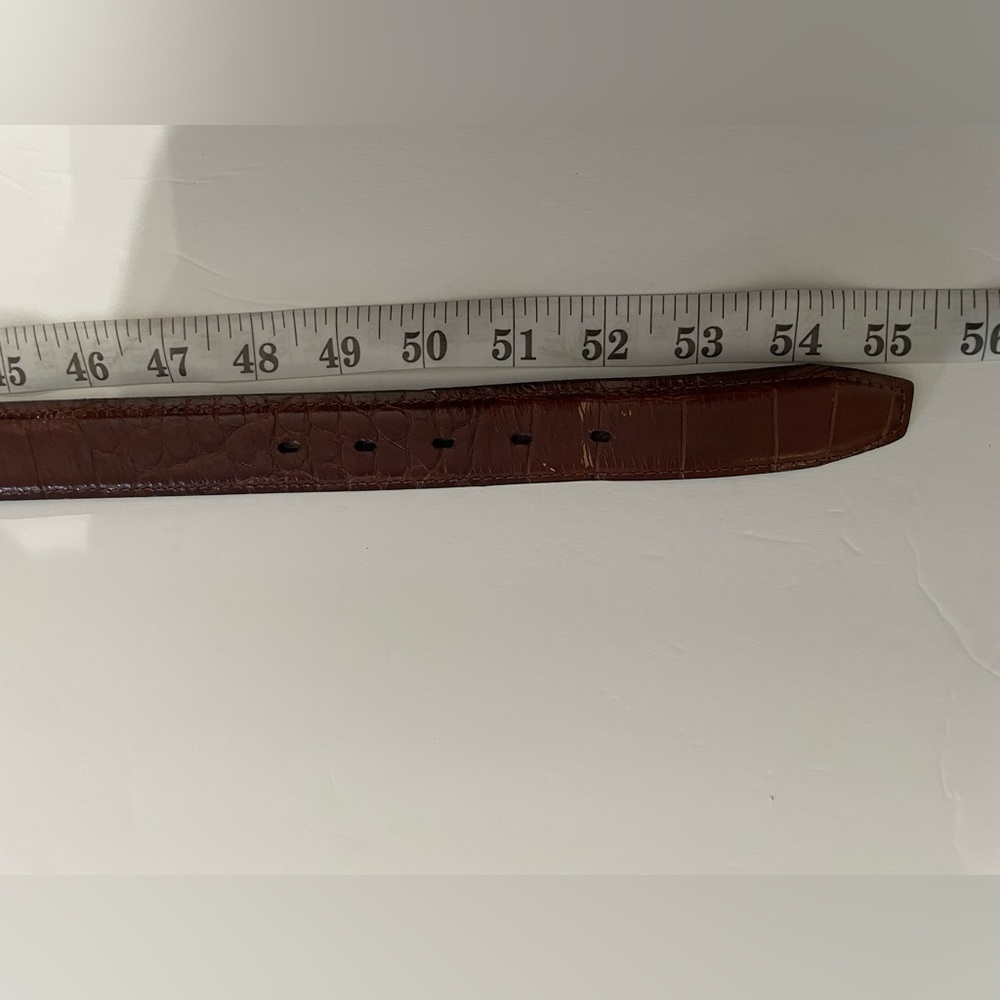 Mens Leather Belt Brown Size 50’ Top Grain Croc Print Solid Brass Hardware EUC - Picture 7 of 8
